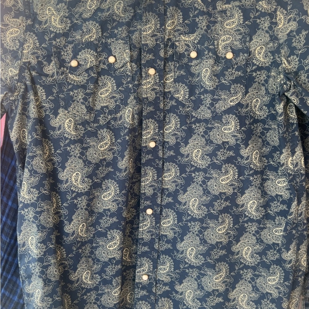 Blue and White Casual Paisley Button Down Shirt